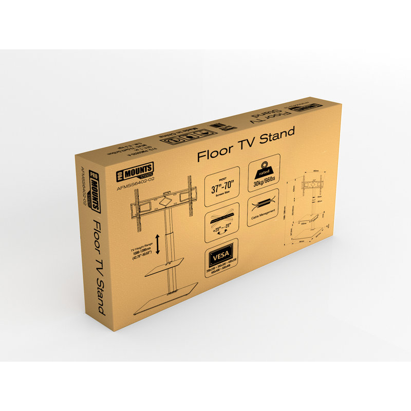 Black Steel 30.5" Swivel TV Floor Stand with Shelf