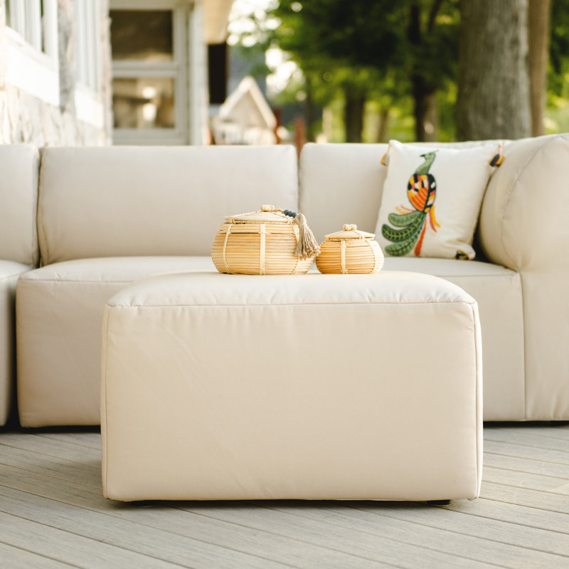 Beige Water-Resistant Patio Ottoman with Hidden Handle