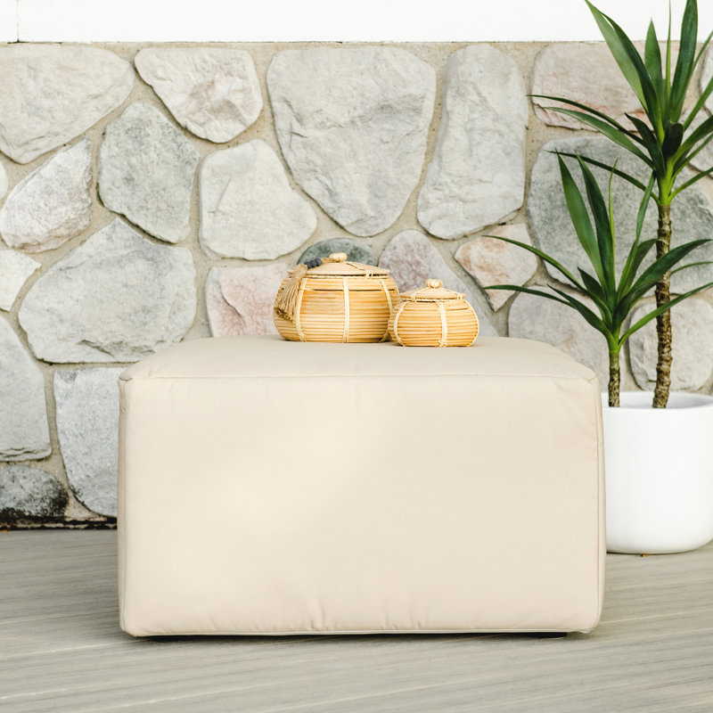 Beige Water-Resistant Patio Ottoman with Hidden Handle
