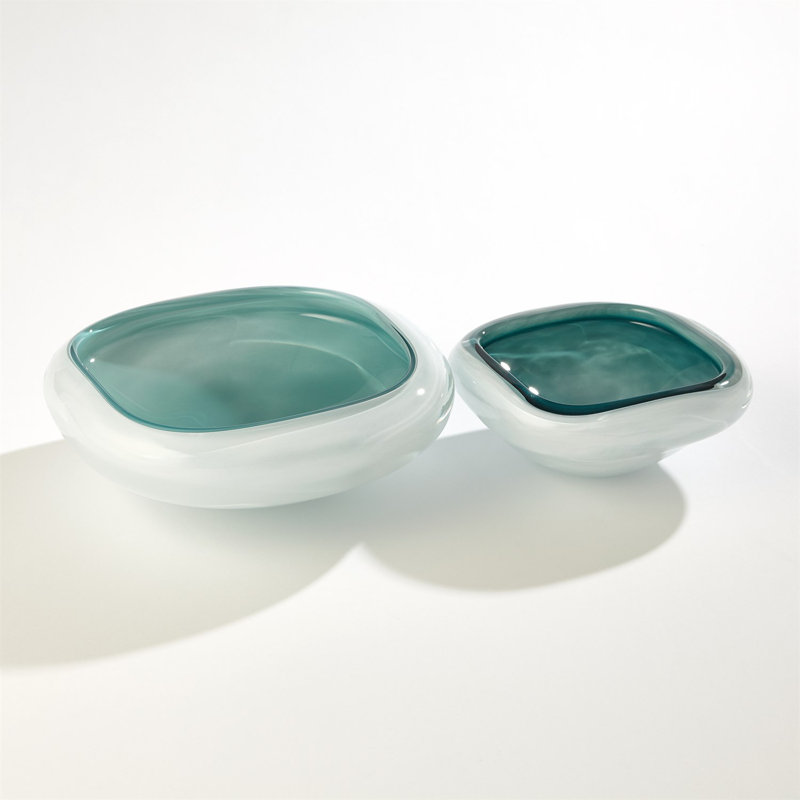 Azure and White Square Glass Art Bowl 12.25"
