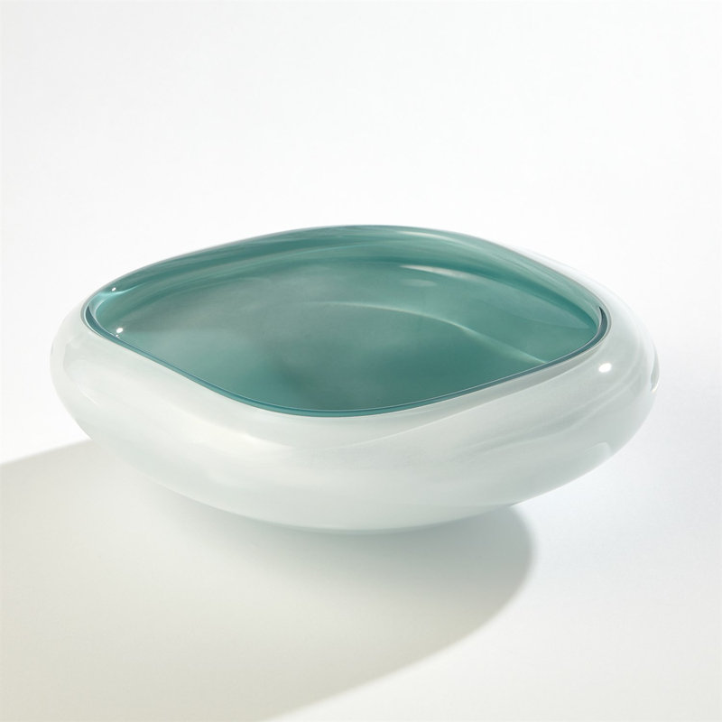 Azure and White Square Glass Art Bowl 12.25"