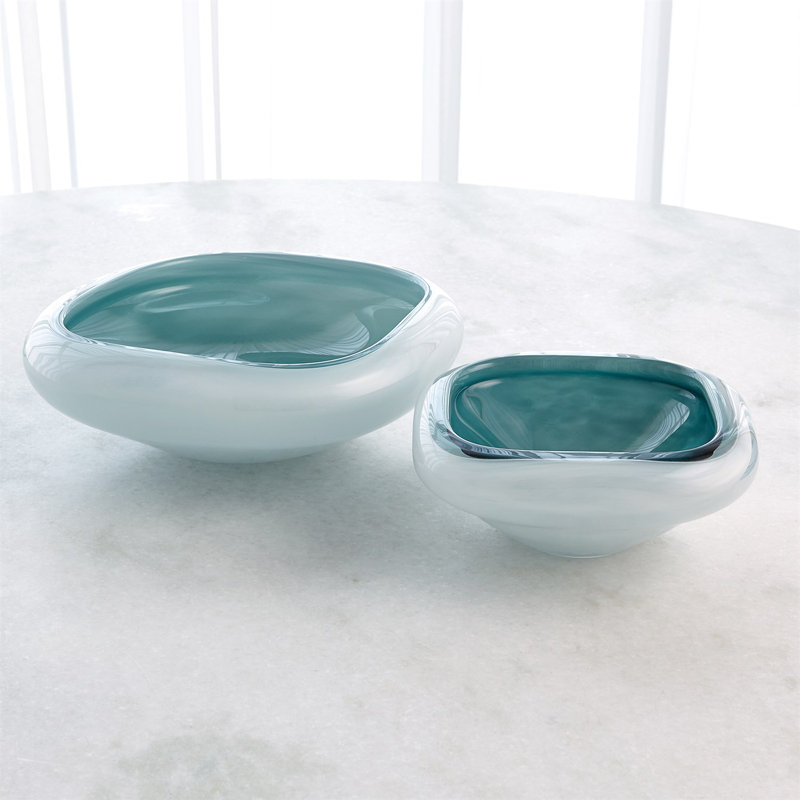 Azure and White Square Glass Art Bowl 12.25"