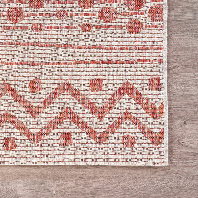 Sunshower Chevron Red & Beige 1'10" x 3' Synthetic Indoor/Outdoor Rug