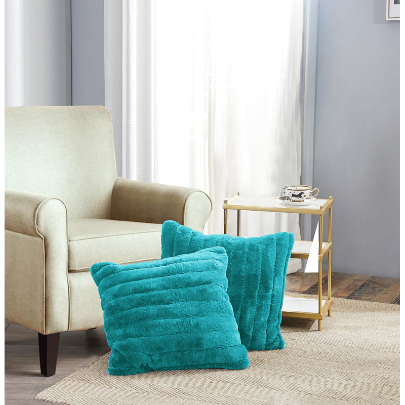 Tile Blue Faux Fur Square Pillow Covers Set