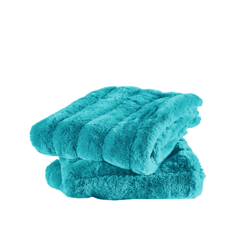 Tile Blue Faux Fur Square Pillow Covers Set