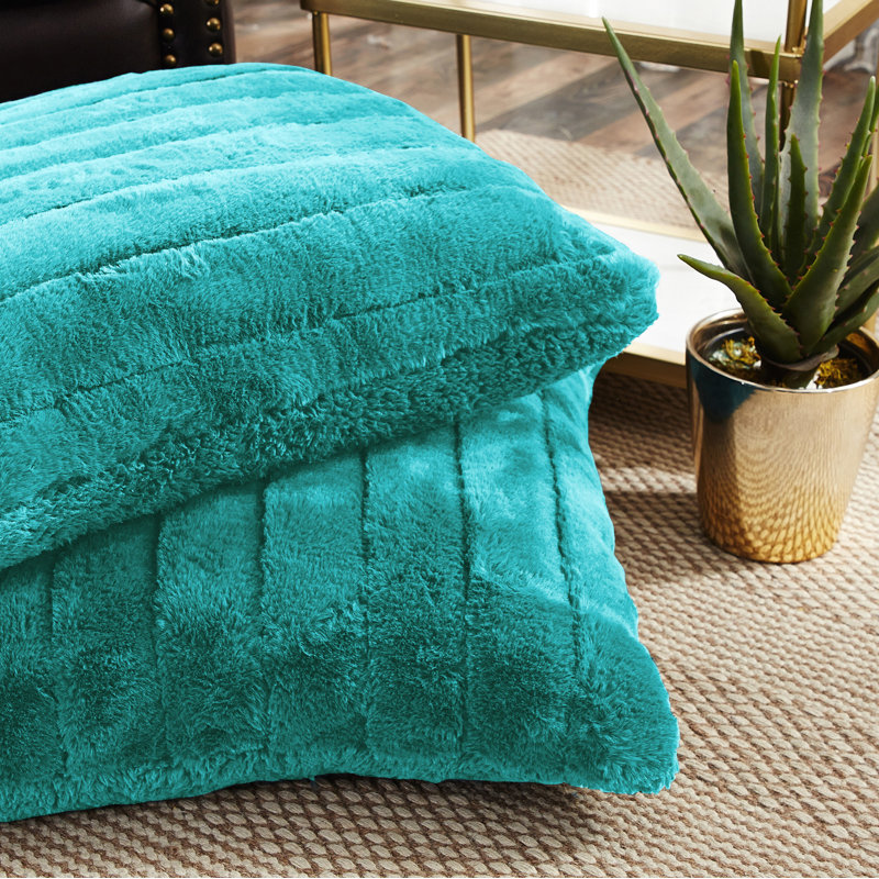 Tile Blue Faux Fur Square Pillow Covers Set