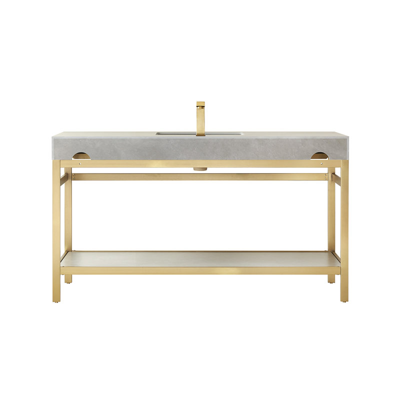 60'' Gold and Gray Single Bathroom Vanity with Stone Top