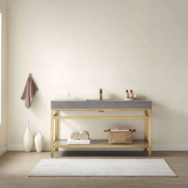 60'' Gold and Gray Single Bathroom Vanity with Stone Top