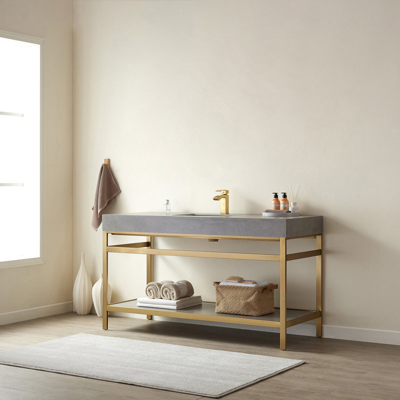 60'' Gold and Gray Single Bathroom Vanity with Stone Top