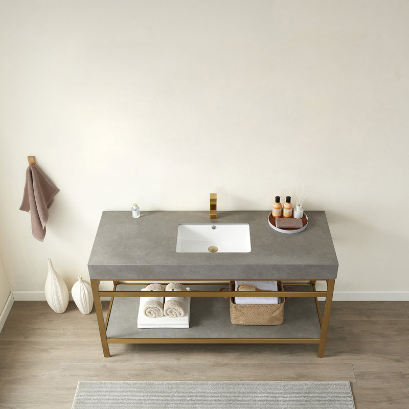 60'' Gold and Gray Single Bathroom Vanity with Stone Top