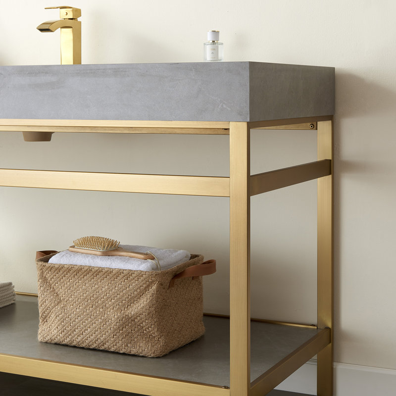 60'' Gold and Gray Single Bathroom Vanity with Stone Top