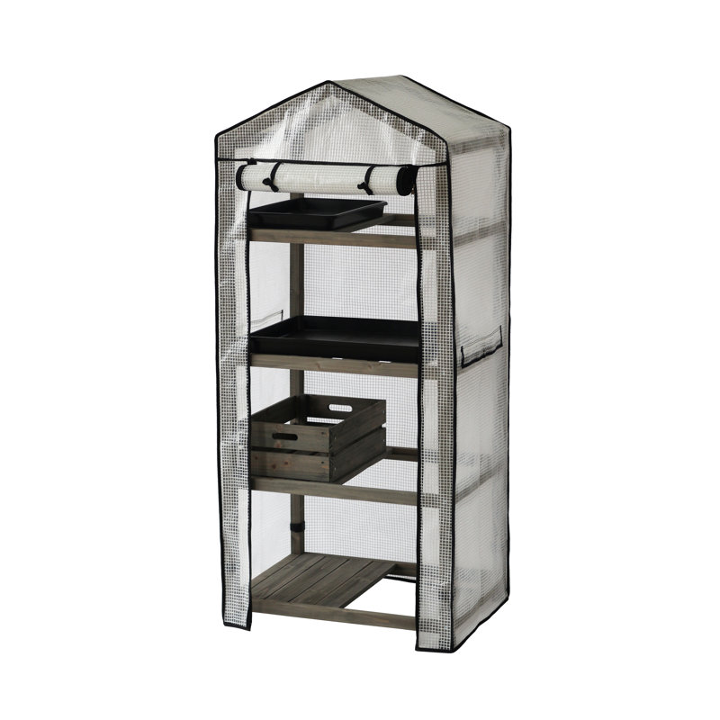 Compact 2'x5' Gray Wooden Mini Greenhouse with Adjustable Shelves