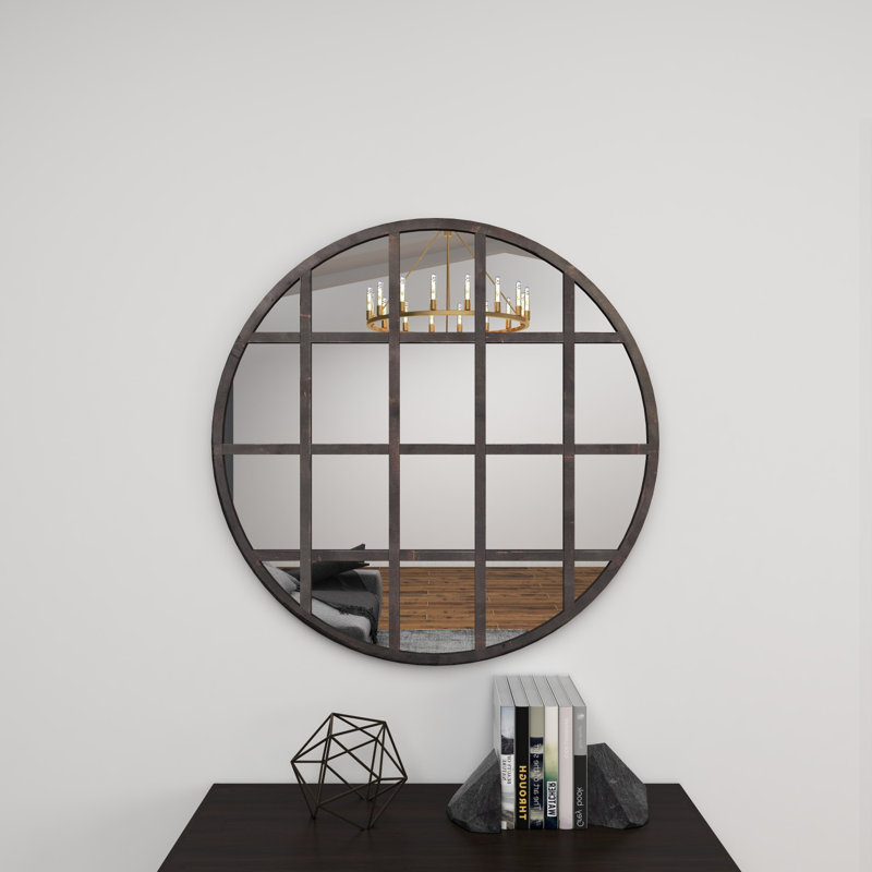36" Round Bronze and Wood Accent Mirror