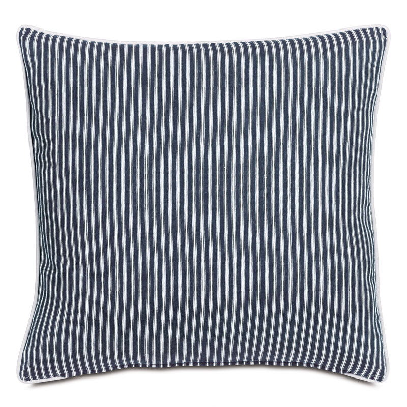 Blue and White Cotton Square Throw Pillow with Faux Down Insert