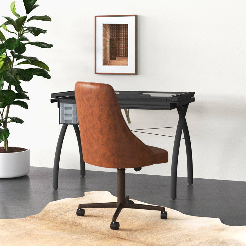Agustina 43.25'' Brown Glass Top Adjustable Light Desk with Metal Base