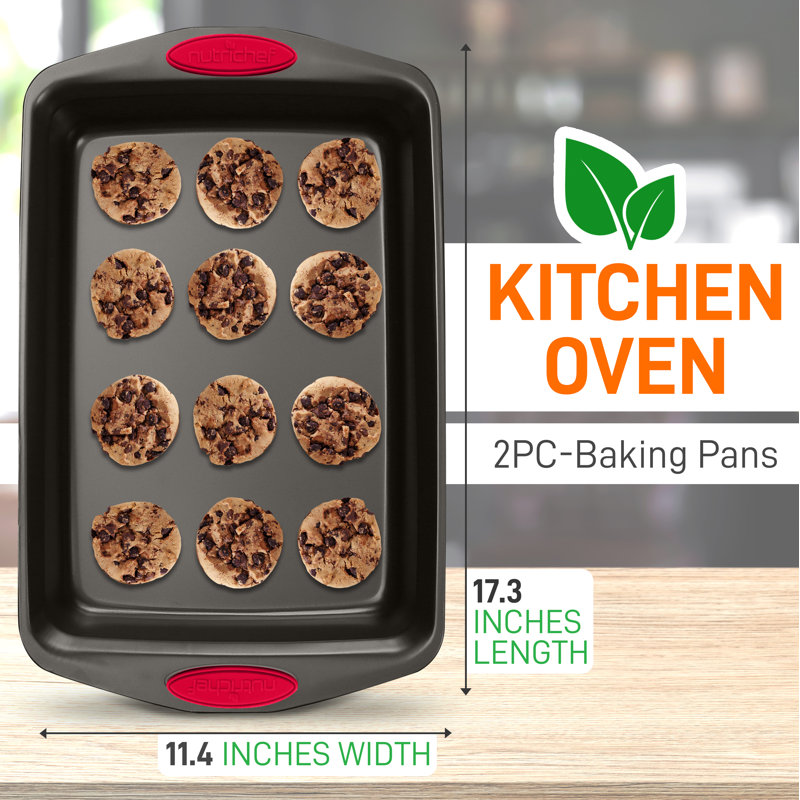 NutriChef Black Nonstick Carbon Steel 2-Piece Baking Sheet Set