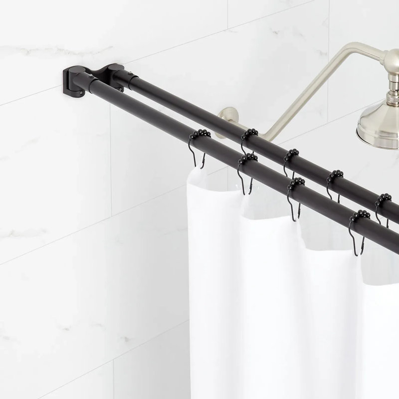 Matte Black 60" Double Bar Wall Mounted Shower Curtain Rod