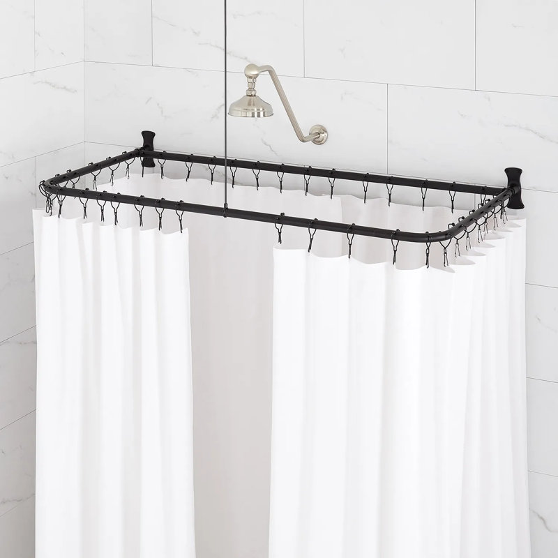 54" Matte Black D-Shaped Shower Rod with Ceiling Support