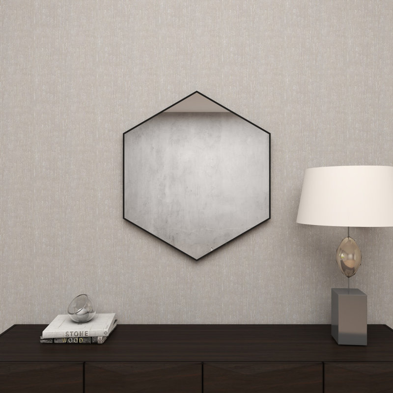Hexagonal Black Wood Full Length Wall Mirror, 24" x 21"