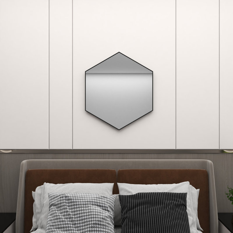 Hexagonal Black Wood Full Length Wall Mirror, 24" x 21"