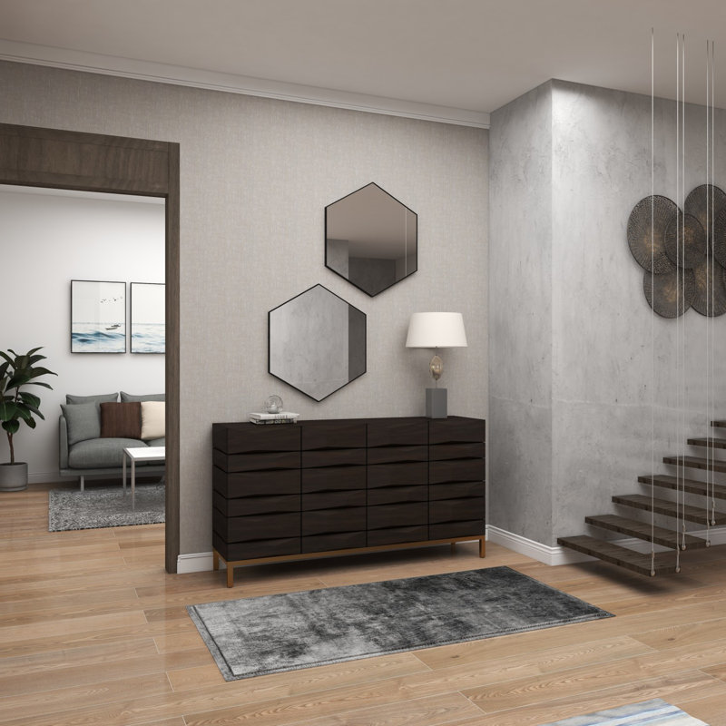 Hexagonal Black Wood Full Length Wall Mirror, 24" x 21"