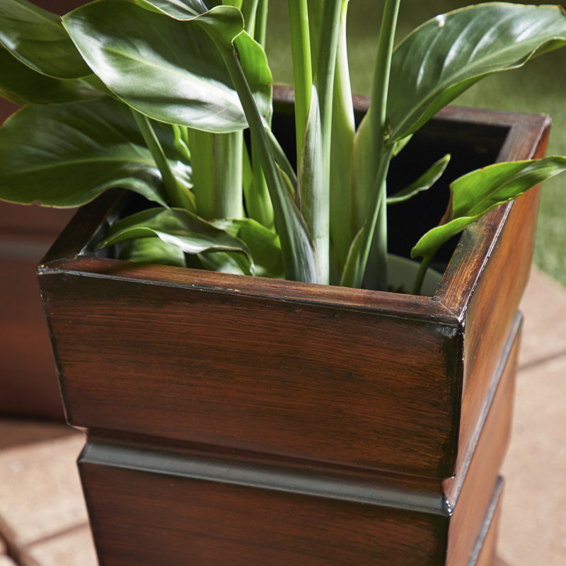 Rustic Brown Metal Indoor Outdoor Planter Set with Tapered Base