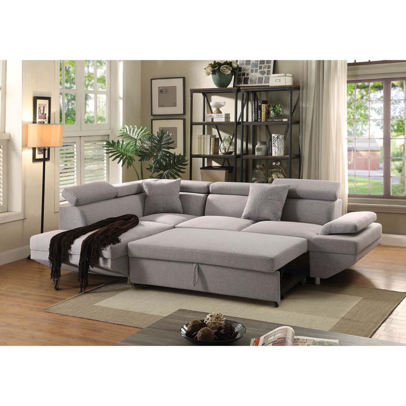 Cozy Gray Fabric Two-Piece Sectional Sofa with Wood Accents