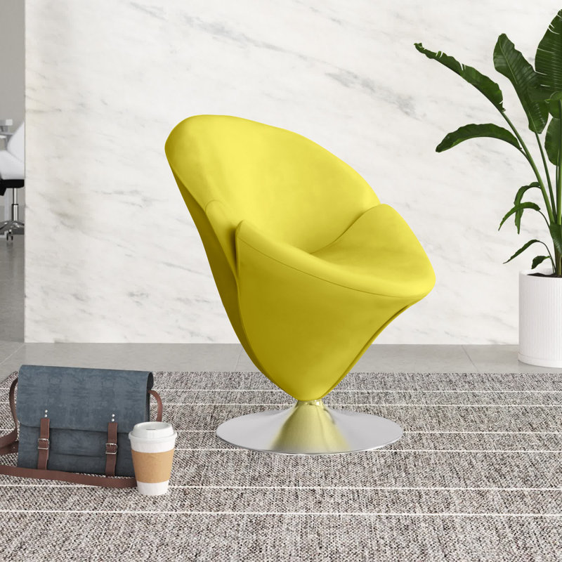White Velvet Swivel Barrel Chair with Metal Base