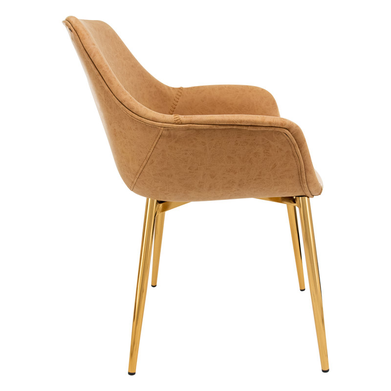 Mid Century Modern Light Brown Metal Armchair with Gold Legs