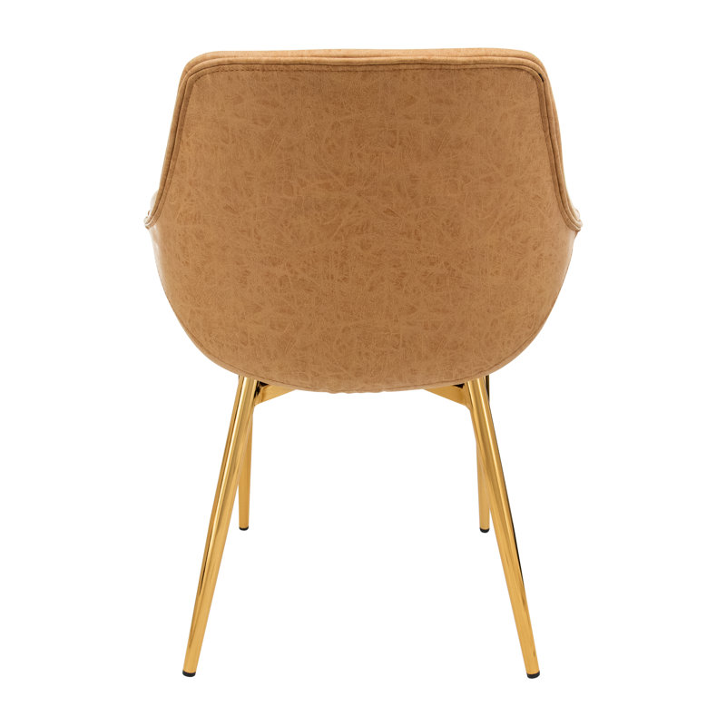 Mid Century Modern Light Brown Metal Armchair with Gold Legs