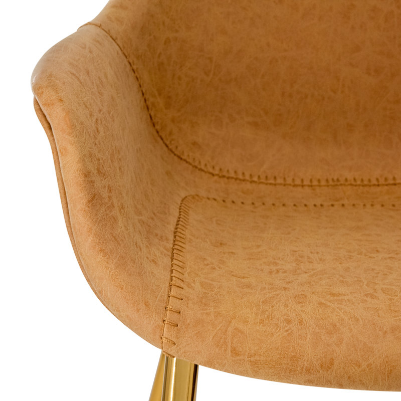 Mid Century Modern Light Brown Metal Armchair with Gold Legs