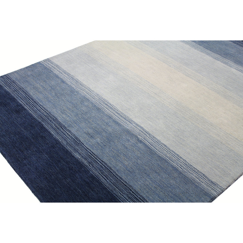 Handmade Blue and Ivory Wool Striped Runner Rug