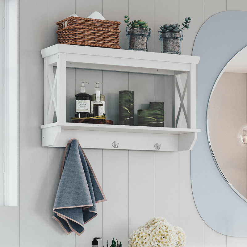 La Crosse White Contemporary 3-Hook Wall Shelf with Open Shelves