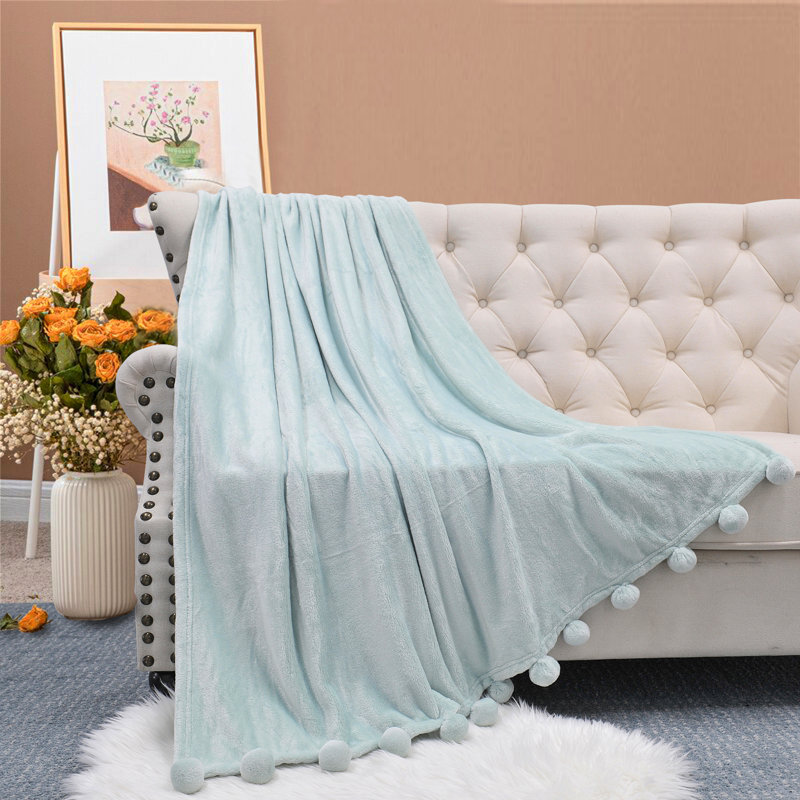 Harbor Grey Sherpa Fleece Kids' Pom Pom Throw Blanket 50" x 60"