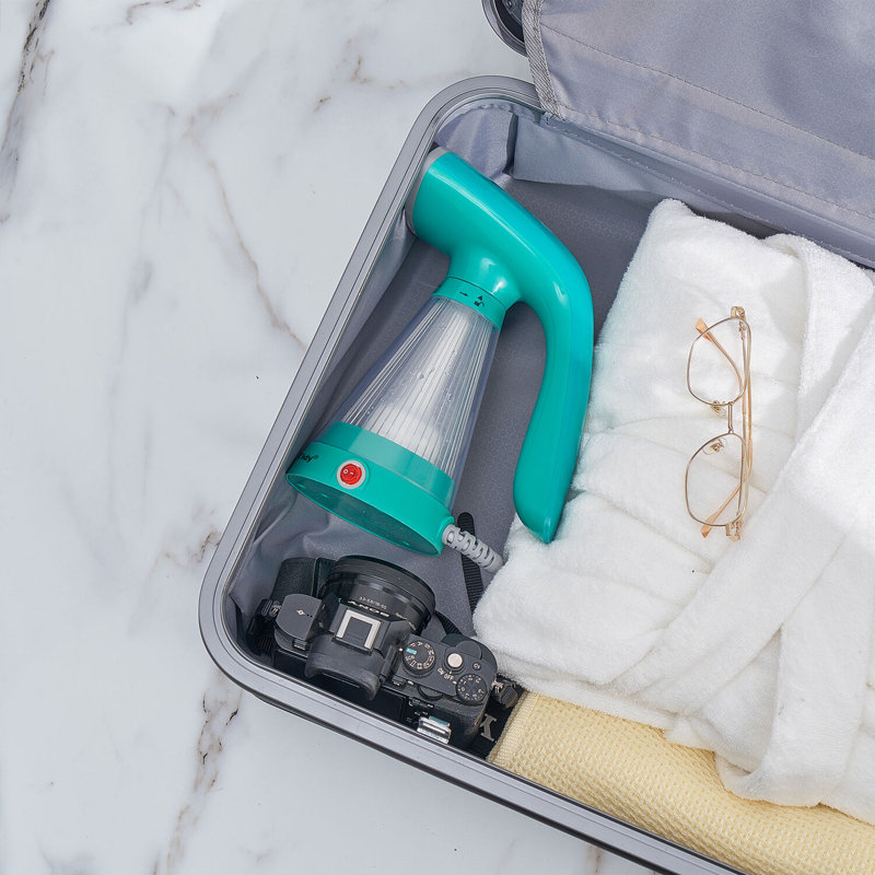 Teal Handheld Garment Steamer with Clear Ribbed Water Tank