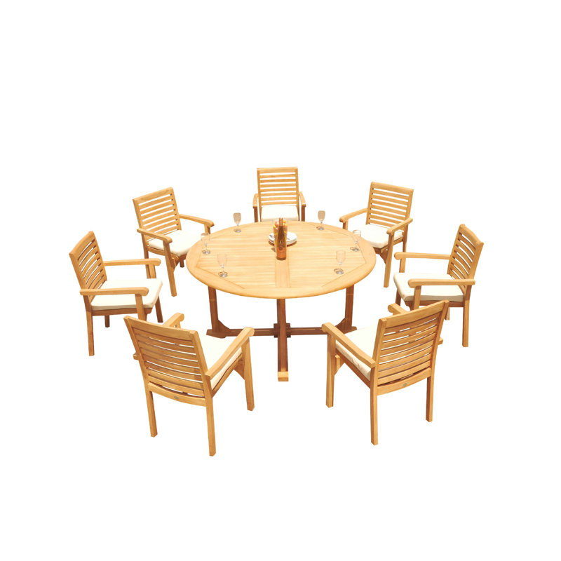 Teak 7-Piece Outdoor Dining Set with Round Table