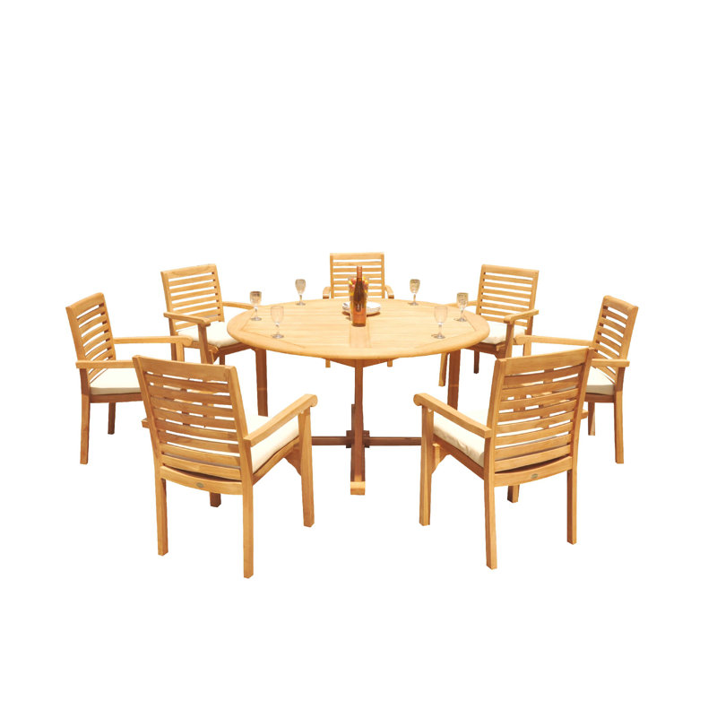 Teak 7-Piece Outdoor Dining Set with Round Table