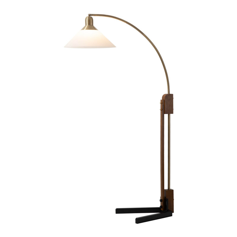Melmar Weathered Brass Walnut Adjustable Arc Floor Lamp