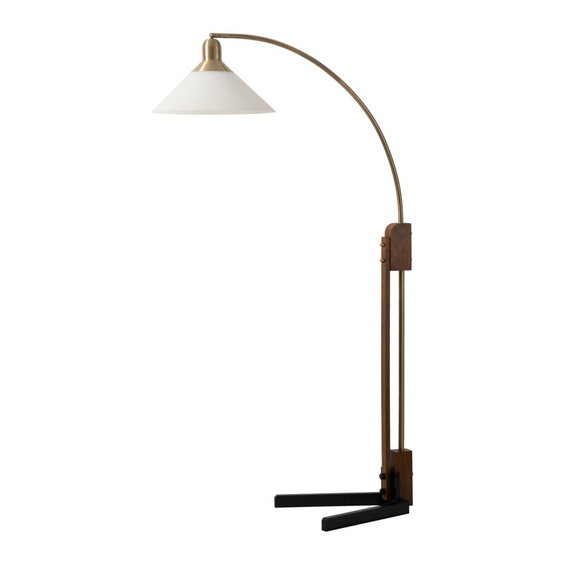 Melmar Weathered Brass Walnut Adjustable Arc Floor Lamp