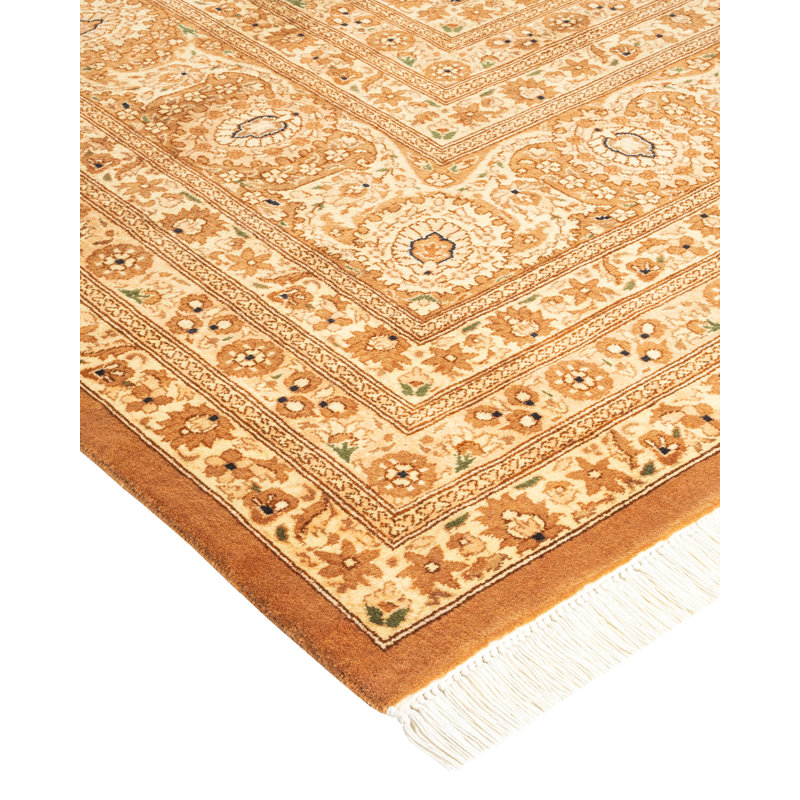 Handmade Yellow and Beige Wool 8' x 10' Rectangular Area Rug
