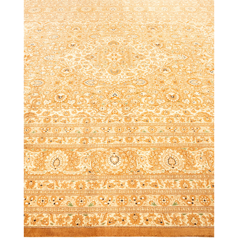 Handmade Yellow and Beige Wool 8' x 10' Rectangular Area Rug