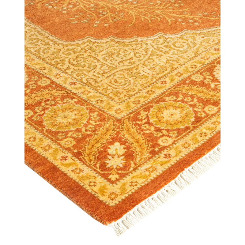 Timeless Elegance Hand-Knotted Wool Area Rug in Orange and Brown 4' x 6'