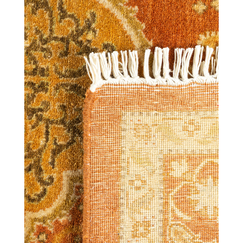Timeless Elegance Hand-Knotted Wool Area Rug in Orange and Brown 4' x 6'