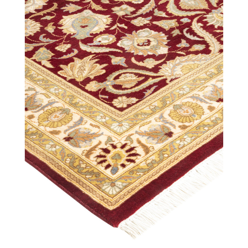 Hand-Knotted Red Wool Oriental Square Area Rug