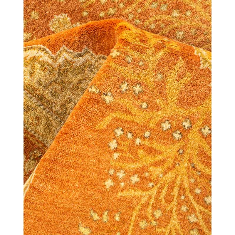 Timeless Elegance Hand-Knotted Wool Area Rug in Orange and Brown 4' x 6'