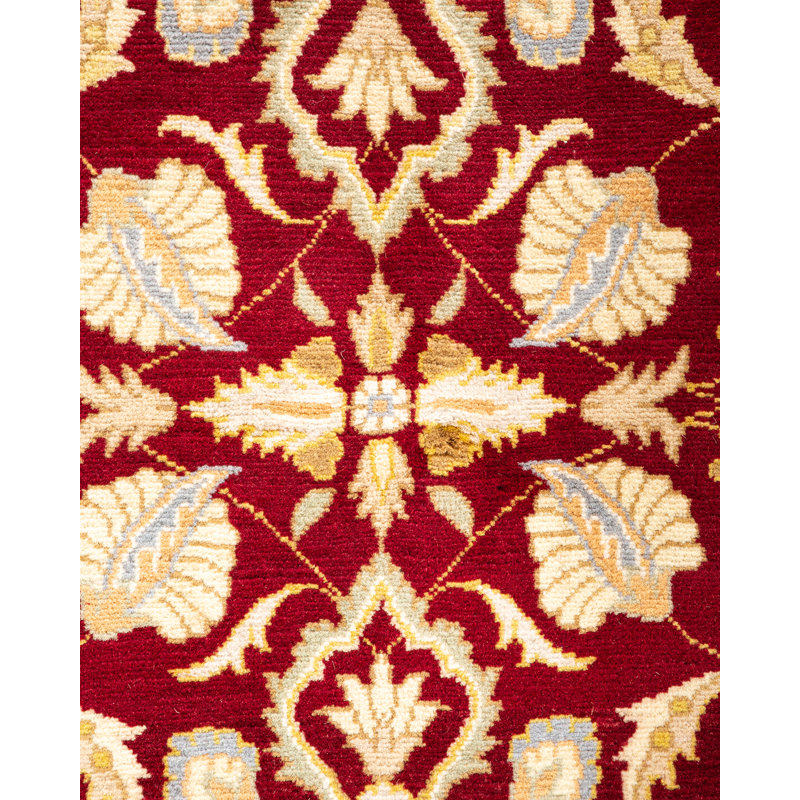 Hand-Knotted Red Wool Oriental Square Area Rug