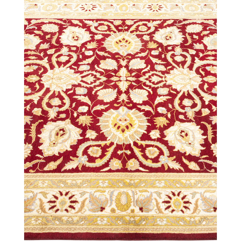 Hand-Knotted Red Wool Oriental Square Area Rug