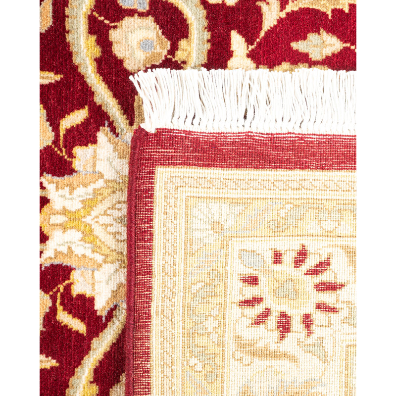 Hand-Knotted Red Wool Oriental Square Area Rug