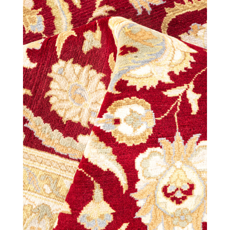 Hand-Knotted Red Wool Oriental Square Area Rug