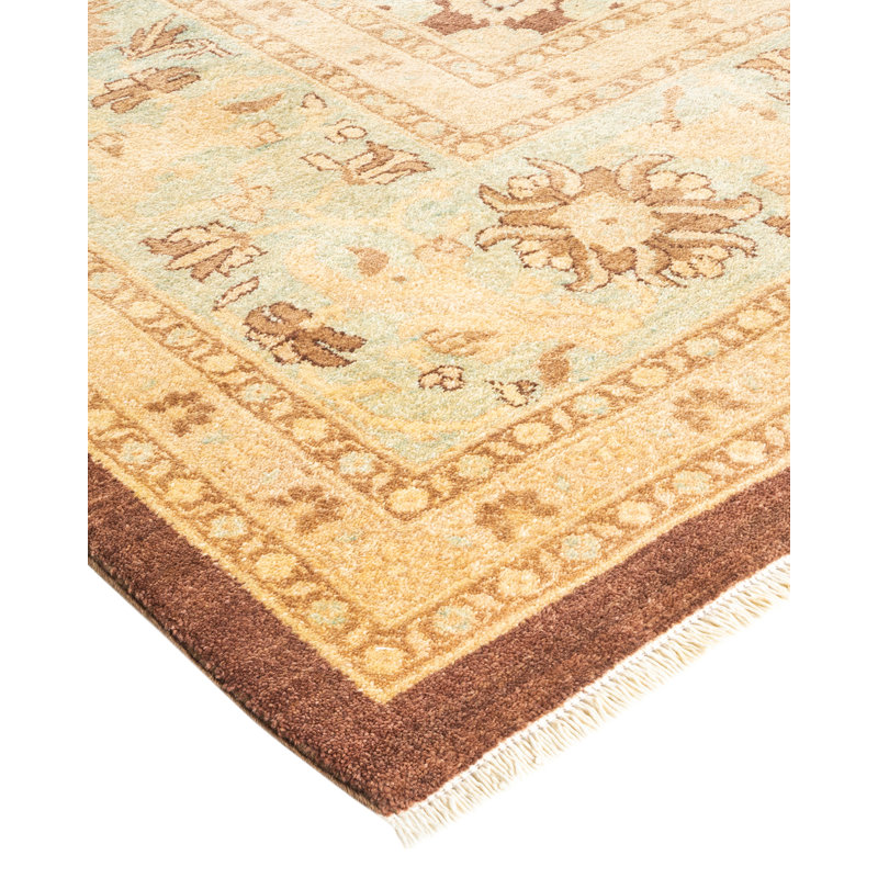 Handmade Brown and Beige Wool Oriental Rug, 12'3" x 14'2"